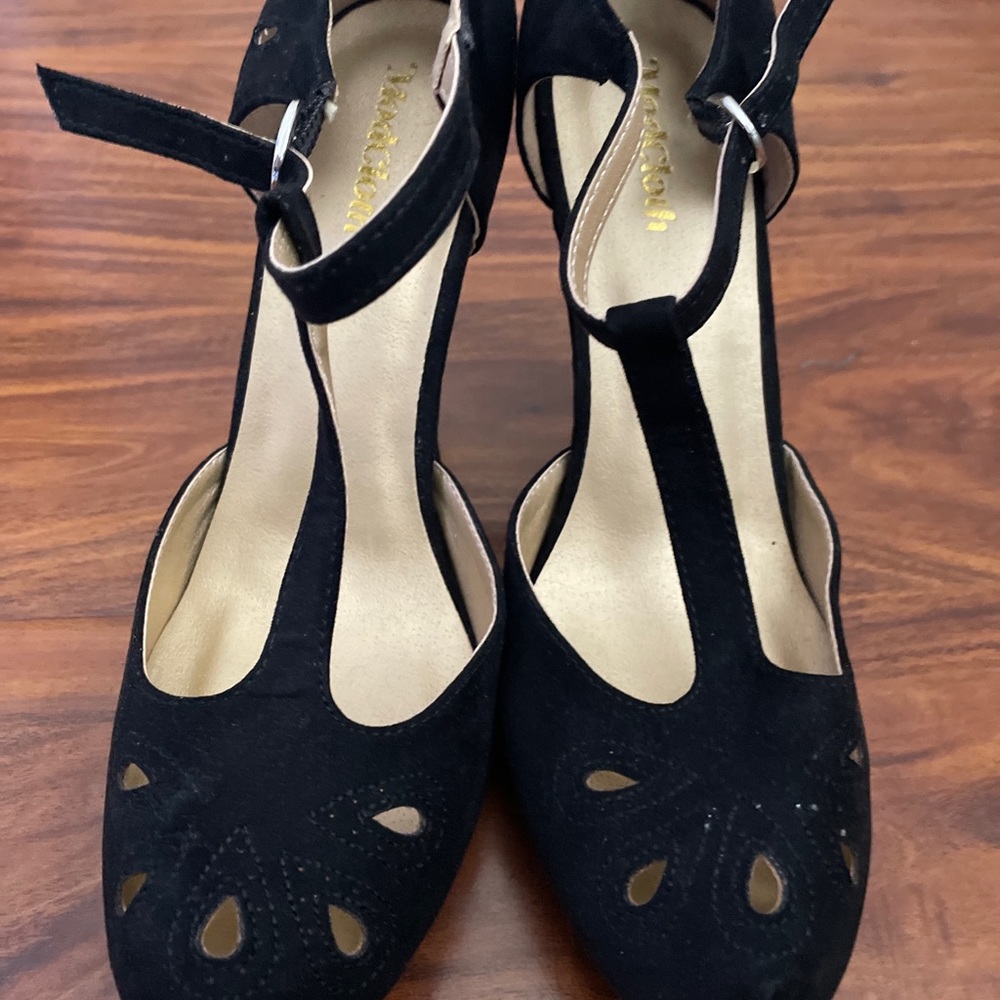Black suede peekaboo cutout heels - new! Never worn